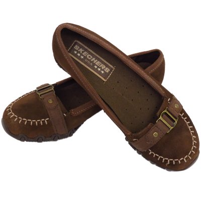 Ladies Brown Skechers Bikers Focused Suede Slip-On Shoes