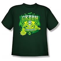 Green Lantern GREEN FLAMES Kids Size Forest Green Superhero Youth T-shirt