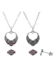 Harley-Davidson® MOD® Womens Winged Heart Necklace and Earrings Set with Purple Swarovski Crystals HDS0003