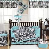 Turquoise Funky Zebra Baby Bedding 9pc Crib Set
