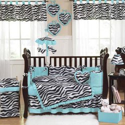 Turquoise Funky Zebra Baby Bedding 9pc Crib Set product image