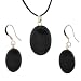Black Jasper Oval Pendant and Earring Set - Pendant 15mm x 22mm, Earrings 12mm x 18mm - Adjustable Cord Necklace