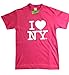 I Love NY New York Short Sleeve Screen Print Heart T-Shirt Hot Pink