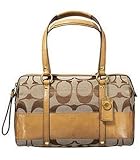 Coach Signature Stripe Satchel Purse Bag 12430 Camel