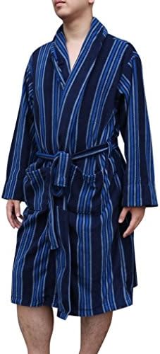 WingE Mens Plaid Strip-Type Pajamas Bath/ Sleeping Robe - Blue & Black (Size: One Size)