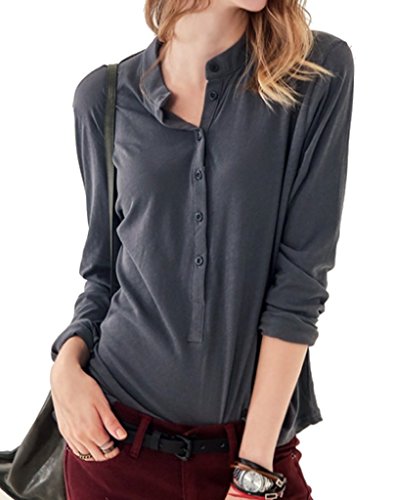 春夏　長袖　カジュアルな着こなし　ボタン付き　シャツ　人気のネイビー・薄グレー　選べる4サイズ：S M L XL　『限定・巾着袋付き』