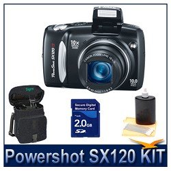CanonPowershotSX120IS10MPDigitalCamerawith10xOpticalImagesStabilizedZoomand3-inchLCDBundlew/2GBSDMemory,CaseandLensCleaningKit