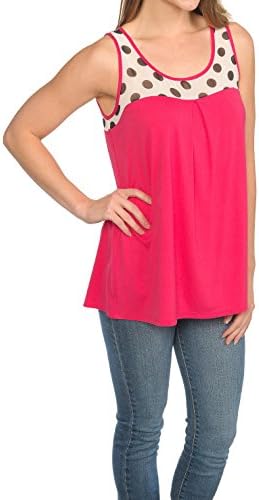 SLEEVELESS KNIT TOP WITH POLKADOT CHIFFON CONTRAST F 26L3 Large STRAWBERRY