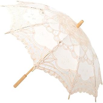 Amazing Wedding Scallop Edge Embroidery Pure Cotton Lace Wedding Umbrella (Beige)