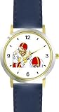 Football Quarterback and Center at Snap Football Theme - WATCHBUDDY��� DELUXE TWO-TONE THEME WATCH - Arabic Numbers - Blue Leather Strap-Children's Size-Small ( Boy's Size & Girl's Size )