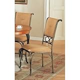 Set of 2 Distressed Brown Metal & Microfiber Dining Chairs