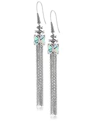 Judith Jack "Snake Bite" Sterling Silver, Marcasite, Black Mother-of-Pearl Tassel Drop Earrings