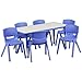 Flash Furniture 23.625'W x 47.25'L Rectangular Blue Plastic Height Adjustable Activity Table Set with 6 Chairs