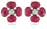 14k Yellow Gold Ruby Flower Earrings with Diamond-Accent