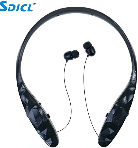 Bluetooth Headphones, SDICL Wireless Stereo Sweatproof Sports Neckband Headsets with Retractable Earbuds for iPhone/Android and other Bluetooth Device (970 BLACK)