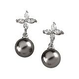 14K White Gold Tahitian Cultured Black Pearl and Diamond Earrings