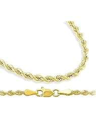 Solid Rope Necklace 14k Yellow Gold Chain Diamond Cut 2 mm