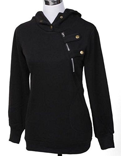 トレーナー パーカー スウェット お洒落 サイド ジップ ハイ ネック トレーナー 長 袖 パーカー ブラック (オリジナル・ブレスレットとサシェセット)