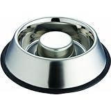 Indipets Extra Heavy One Piece Stainless Steel Non Tip - Anti Skid Health Care Slow Feeding Dish, Large