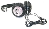 Peace Black and Pink Crystal Rhinestone Bling DJ Over-Ear Headphones