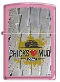 Chicks Love Mud Ford Motor Logo Pink Matte Ladies Zippo Lighter