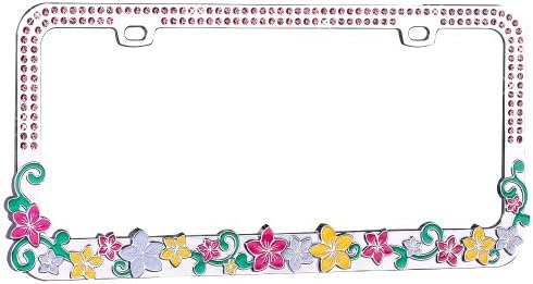 Valor Auto Companion LPF2MC016PNK Vibrant Hawaiian Flower Design Metal License Plate Frame with Pink Crystals