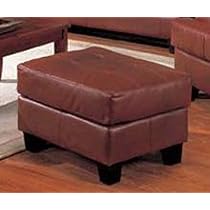 Ottoman with Wooden Legs Contemporary Brown Leather