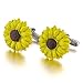 Men's 2PCS Rhodium Plated Cufflinks Yellow Flower Sunflower Shirt Wedding Business 1 Pair Set Unique