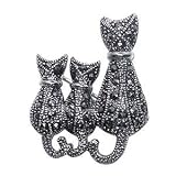 Nickel Free Sterling Silver Marcasite Cat Kittens Pin Brooch 30mm Long and 25mm Wide