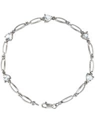 10k White Gold Heart Tennis Bracelet w/ 0.05 Carat Brilliant Cut Diamonds & 2.50 Carats Heart Cut Aquamarine Stones, 3/16 in. (5mm) wide