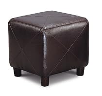 Dark Brown Modern Cube Vinyl Footstool / Ottoman w/Wood Legs