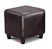 Dark Brown Modern Cube Vinyl Footstool / Ottoman w/Wood Legs