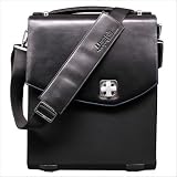 Textured Nylon Vertical Messenger Bag in Black