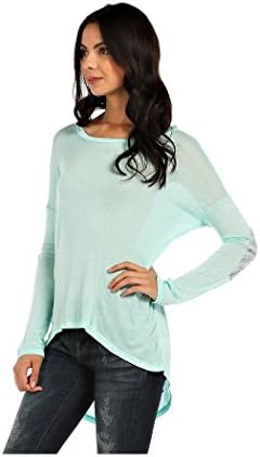 Rack29 Women's Sequin Elbow Patch Detail Solid Knit Hi-low Top