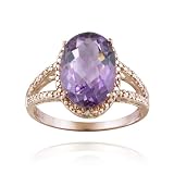 18K Rose Gold over Sterling Silver 4ct Amethyst & Diamond Accent Oval Ring