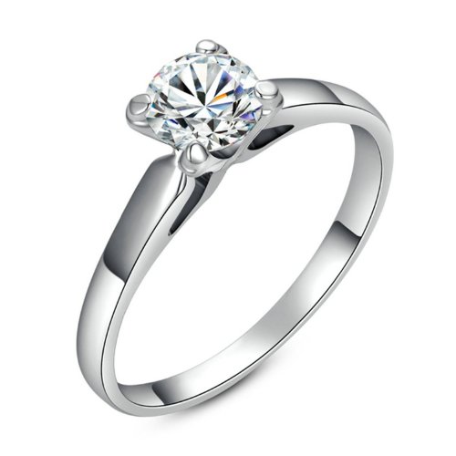 [Fashion Series] Yoursfs Stunning 18K White Gold Plated Solitaire Cubic Zirconia CZ Wedding Engagement Ring