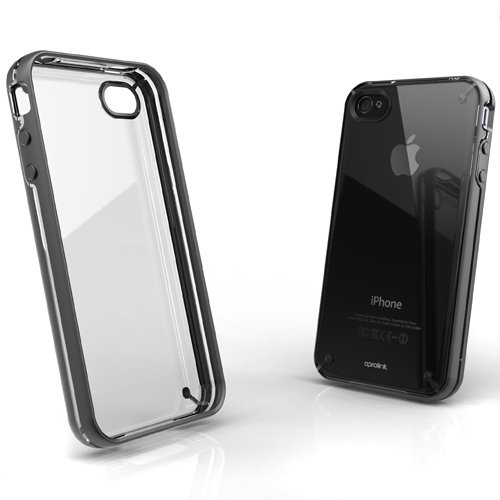 Aprolink Fusion iPhone 4 (For AT&T ONLY) Transparent Dual Shell w/ Dual Injection Technology Black Color Casing + PUREGEAR Black Silver OEM PureGear Universal Portable Charger w USB Port (1700mAh), 34700PUW