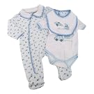 Baby Boy 3 Piece Embroidered Car Plane Design Sleepsuit, Bodysuit and Bib Gift Set