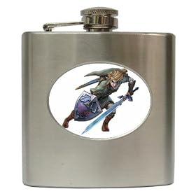 Hip Flask 6 oz. of Legend of Zelda Attack Portrait (Adventure of Link, Link to the Past, Link's Awakening, Ocarina of Time, Majora's Mask, Four Swords, Wind Waker, Minish Cap, Twilight Princess, Phantom Hourglass, Spirit Tracks)