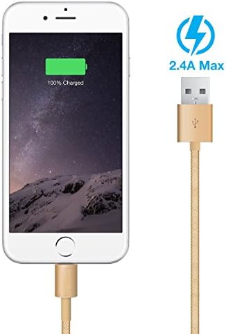 Aluminum iPhone 6 Cable / iPhone 6 Plus Cable [Champagne Gold, Apple MFI Certified 3FT/1M] - Tangle Free Heavy Duty Lightning 8 Pin Charger Cable Cord for Apple iPhone iPhone 5S 5C, iPad Air 2 1 / iPad 4, iPad Mini 1 2 3 with Retina Display, iPod 7, iPod 5th Gen, iPod Nano 7th Gen. [A.K.A Backup External Battery Pack Extended Power Charger Cord, iPhone 6 lightning Cable / iPhone 5S Cable / iPhone 5 Cable / iPhone 5C Cable]