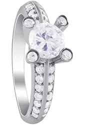 925 Sterling Silver Clear Cubic Zirconia 7.5mm Solitaire with Accents Ring