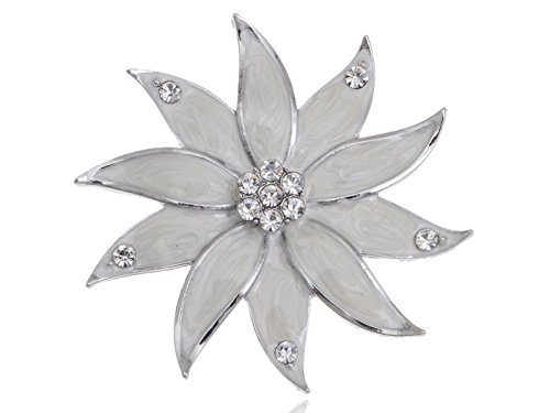 Glamour Pearlescent Enamel Painted Crystal Rhinestone Flower Petals Pin Brooch