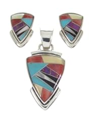 Southwest Multicolor Inlay Silver Pendant Earrings Jewelry Set YS64815