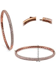 Sterling Silver Rose with Cubic Zirconium Locking Clasp Bangle