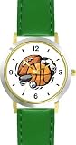 Basketball, Baseball, Football, Soccer Ball, Golf Ball, Puck - WATCHBUDDY��� DELUXE TWO-TONE THEME WATCH - Arabic Numbers - Green Leather Strap-Children's Size-Small ( Boy's Size & Girl's Size )