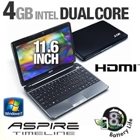 Acer Aspire Timeline AS1810TZ-4059 Notebook PC - Intel Pentium SU4100 1.30GHz, 4GB DDR2, 320GB HDD, 6-Cell, 11.6
