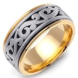 TARANIS 14K Two-Tone Gold Celtic Design Wedding Band Ring