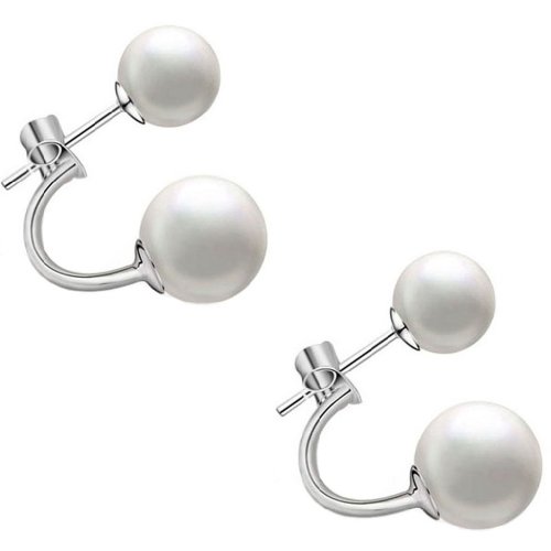 ANDI ROSE Fashion Jewelry 925 Sterling Silver Double Pearl Hoop Stud Earrings for Women Girls