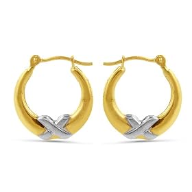 14K Two-tone Gold Fancy Hoop Earrings