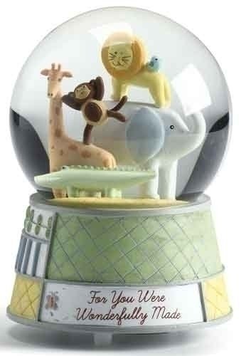 Wonderfully Made Wind Up Musical Music Baby Zoo Animals Nursery 5.5″ Snow Globe Glitterdome Water Globe Plays Brahms Lullaby